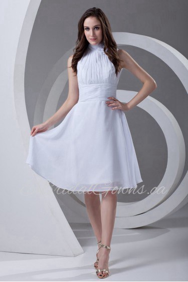 Chiffon High Collar Short Dress with Sash