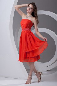 Chiffon Strapless Knee Length Dress with Sash