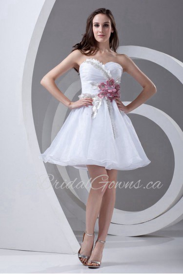 Organza Sweetheart A Line Short Dress with Hand-made Flowers