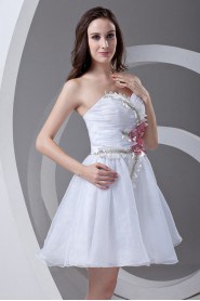 Organza Sweetheart A Line Short Dress with Hand-made Flowers