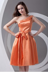 Satin Asymmetrical Knee Length Dress with Sash