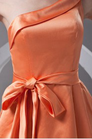 Satin Asymmetrical Knee Length Dress with Sash