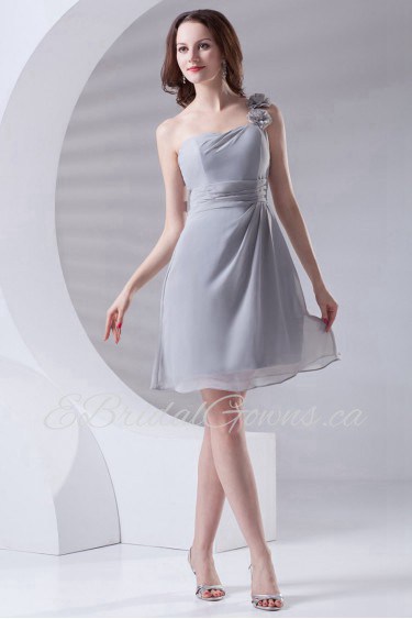 Chiffon One Shoulder Short Dress with Hand-made Flowers