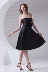 Satin Strapless Knee Length Dress with Hand-made Flower