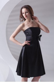 Satin Strapless Knee Length Dress with Hand-made Flower