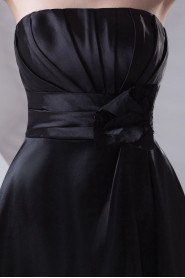 Satin Strapless Knee Length Dress with Hand-made Flower