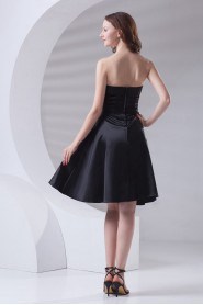 Satin Strapless Knee Length Dress with Hand-made Flower