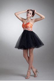 Taffeta and Net Sweetheart Short A Line Dress with Embroidery