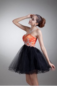 Taffeta and Net Sweetheart Short A Line Dress with Embroidery