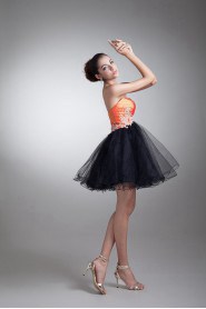 Taffeta and Net Sweetheart Short A Line Dress with Embroidery