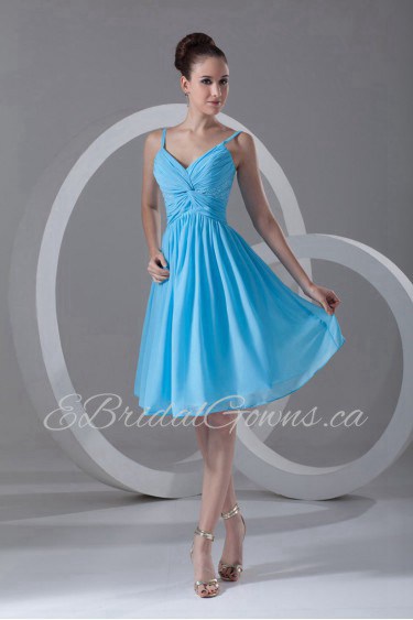 Chiffon Knee Length Dress with Embroidery