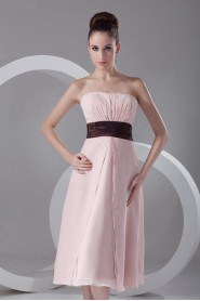 Chiffon Strapless Tea Length Column Dress