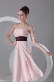 Chiffon Strapless Tea Length Column Dress