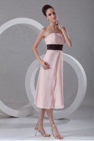 Chiffon Strapless Tea Length Column Dress