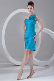 Taffeta One Shoulder Short Dress with Hand-made Flower