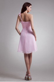 Chiffon One Shoulder Short Dress with Hand-made Flower