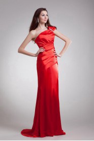 Satin One Shoulder Sheath Dress with Embroidery