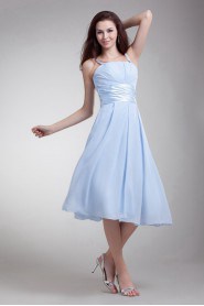 Chiffon Strapless Tea Length Dress