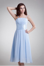 Chiffon Strapless Tea Length Dress