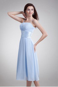 Chiffon Strapless Tea Length Dress