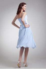 Chiffon Strapless Tea Length Dress