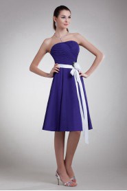 Chiffon Strapless Knee Length Dress with Sash