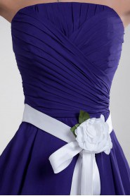 Chiffon Strapless Knee Length Dress with Sash