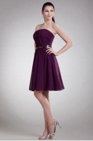 Chiffon Strapless Knee Length Dress with Sash