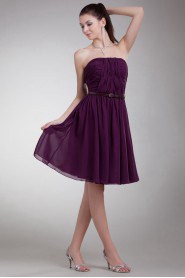 Chiffon Strapless Knee Length Dress with Sash