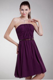 Chiffon Strapless Knee Length Dress with Sash