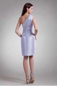 Satin Asymmetrical Knee Length Sheath Dress with Embroidery