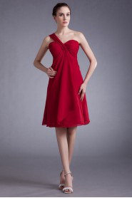 Chiffon One Shoulder Knee Length Column Dress