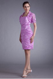 Satin and Net Strapless Short Dress with Embroidery