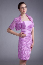 Satin and Net Strapless Short Dress with Embroidery