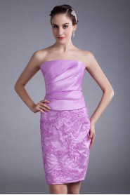 Satin and Net Strapless Short Dress with Embroidery