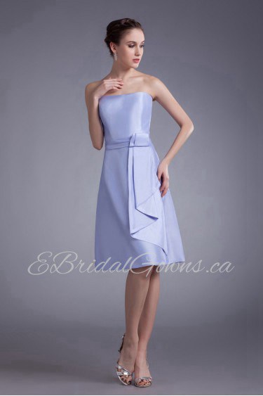 Taffeta Strapless Knee Length A Line Dress with Sash