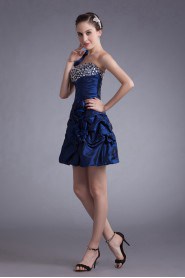 Taffeta One Shoulder Short Dress with Embroidery