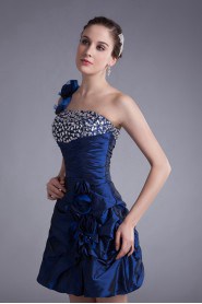 Taffeta One Shoulder Short Dress with Embroidery