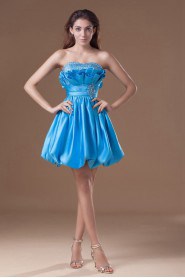 Satin Sweetheart Short Dress with Embroidery