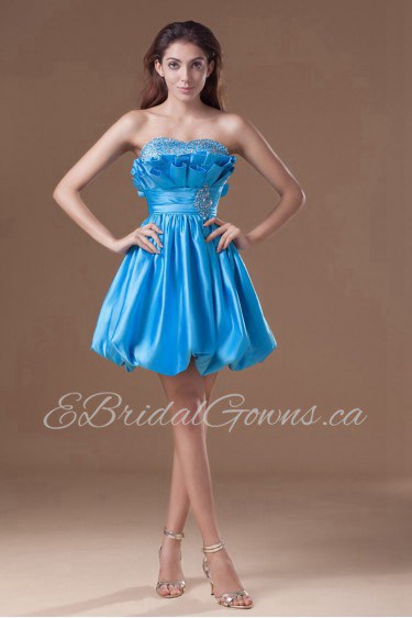 Satin Sweetheart Short Dress with Embroidery