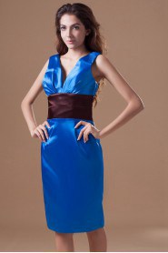 Satin V-Neck Knee Length Dress