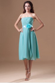 Chiffon Strapless Knee Length Dress with Sash