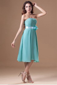 Chiffon Strapless Knee Length Dress with Sash