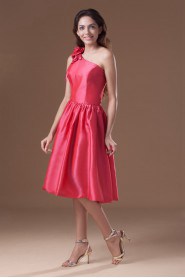 Taffeta Asymmetrical Knee Length Dress with Hand-made Flower