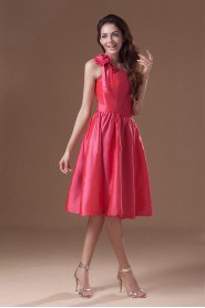 Taffeta Asymmetrical Knee Length Dress with Hand-made Flower