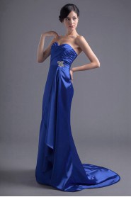Satin Sweetheart A Line Dress with Crisscross Ruched Bodice