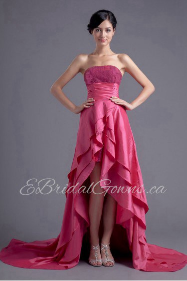 Taffeta Strapless Dress with Embroidery