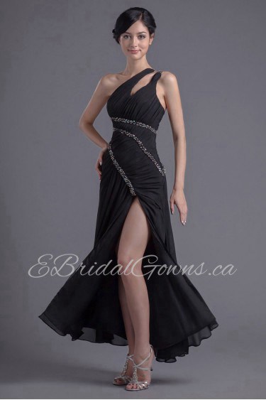 Chiffon Asymmetrical Sheath Ankle-Length Dress with Sequins