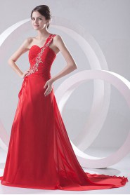 Chiffon One Shoulder A Line Dress with Embroidery