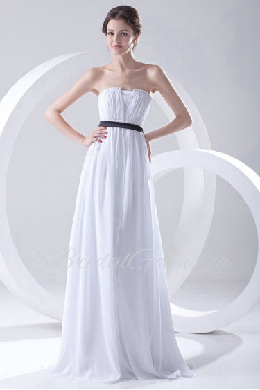 Chiffon Scallop Column Dress with Sash